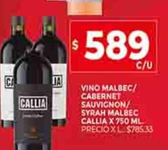 Supermercados DIA Vino Malbec / Cabernet Sauvignon / Syrah Malbec Callia x 750ml oferta