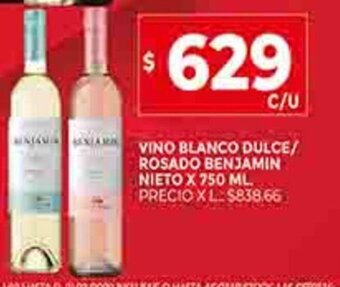 Supermercados DIA Vino Blanco Dulce / Rosado Benjamin Nieto x 750ml oferta