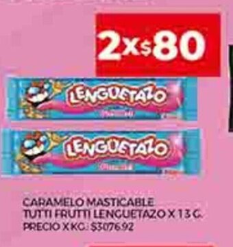 Supermercados DIA Caramelo Masticable Tutti Frutti Lenguetazo x 13 g, oferta