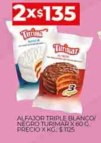Supermercados DIA Alfajor Triple Blanco/ Negro Turimar x 60g oferta