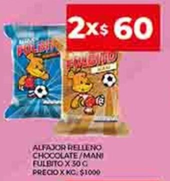 Supermercados DIA Alfajor Relleno Chocolate/ Mani Fulbito x 30 g. oferta