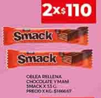 Supermercados DIA Oblea Rellena Chocolate Y Mani Smack x 33 g. oferta