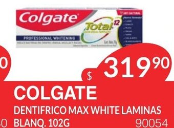 Masivos Colgate Dentifrico Max White Laminas Blanq. 102g oferta