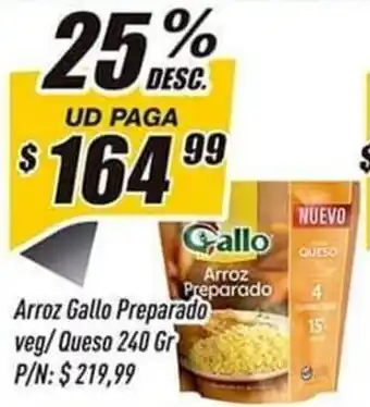 Supermercados Comodin Arroz Gallo Preparado Veg/Queso 240gr oferta