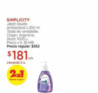 Farmacity Simplicity jabón líquido antibacterial oferta