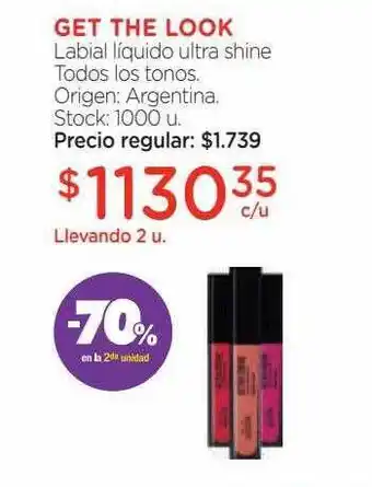 Farmacity Get the look labial líquido ultra shine -70% en la 2da unidad oferta