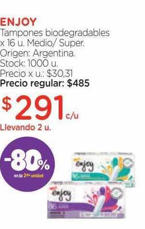 Farmacity Enjoy tampones biodegradables -80% en la 2da unidad oferta