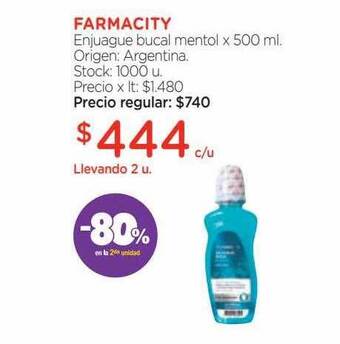 Farmacity Farmacity enjuague bucal mentol -80% en la 2da unidad oferta