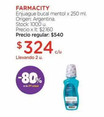 Farmacity Farmacity enjuague bucal mentol -80% en la 2da unidad oferta
