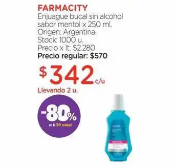 Farmacity Farmacity enjuague bucal sin alcohol sabor mentol -80% en la 2da unidad oferta