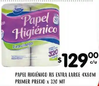 Supermercados Toledo Papel Higiénico HS Extra Large 4x80m Primer Precio x 320mt oferta