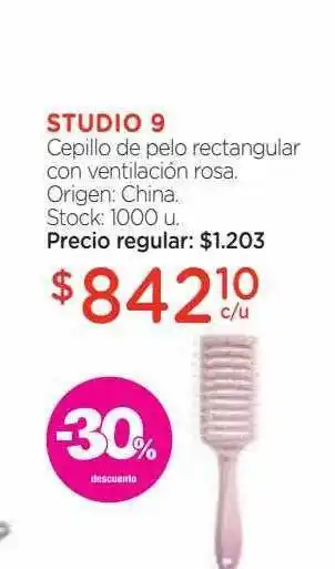 Farmacity Studio 9 cepillo de pelo rectangular con ventilación rosa -30% descuento oferta