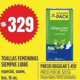 Supermercados Vea Toallas femeninas siempre libre especial suave bsa. 16 oferta