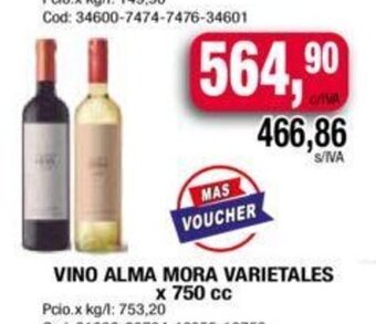 Maxiconsumo Vino Alma Mora Varietales x 750cc oferta