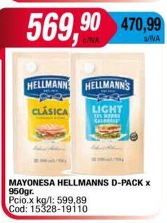 Maxiconsumo Mayonesa Hellmanns D-Pack x 950gr oferta