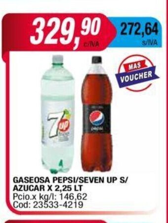 Maxiconsumo Gaseosa Pepsi/Seven Up S/Azucar x 2.25 lt oferta
