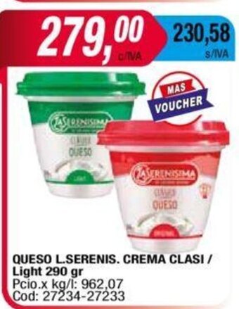 Maxiconsumo Queso L.Serenis. Crema Clasi/Light 290gr oferta