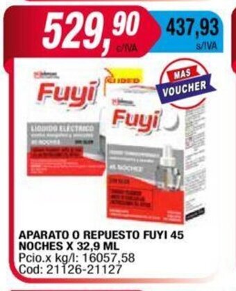 Maxiconsumo Aparato o Repuesto Fuyi 45 Noches x 32.9ml oferta