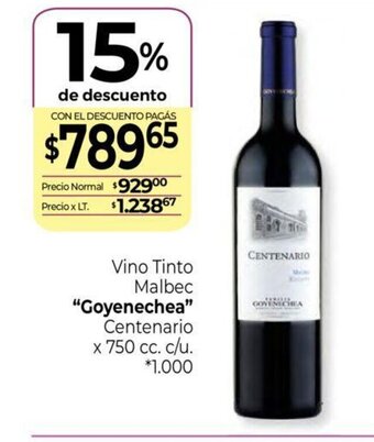 La Anonima Vino Tinto Malbec Goyenechea Centenario oferta