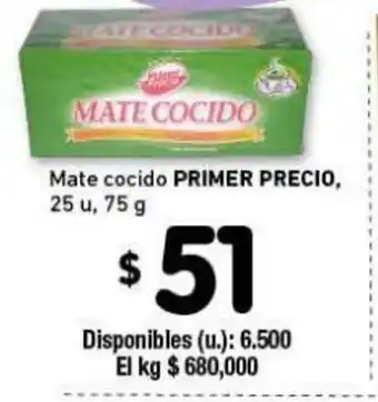 Cooperativa Obrera Primer Precio Mate cocido 25 u, 75g oferta