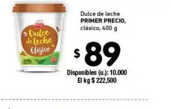 Cooperativa Obrera PRIMER PRECIO Dulce de leche, clásico, 400g oferta