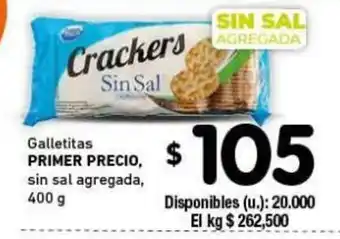 Cooperativa Obrera Primer Precio Galletitas sin sal agregada 400g oferta