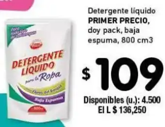 Cooperativa Obrera Primer Precio Detergente liquido doy pack baja espuma 800 cm3 oferta