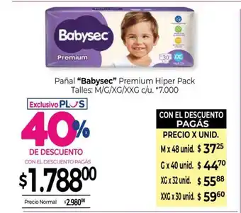 La Anonima Pañal Babysec Premium Hiper pack tales oferta
