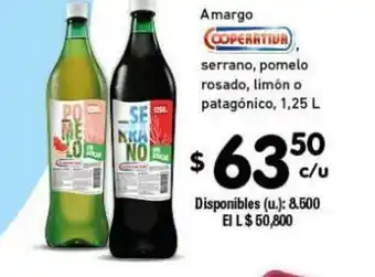 Cooperativa Obrera Coperatuia Amargo serrano pomelo rosado limón o patagónico 1,25L oferta