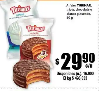 Turimar Alfajor triple chocolate o blanco glaseado 60g