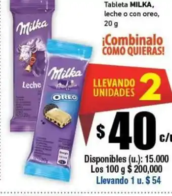 Cooperativa Obrera Milka Tableta leche o con oreo 20g oferta