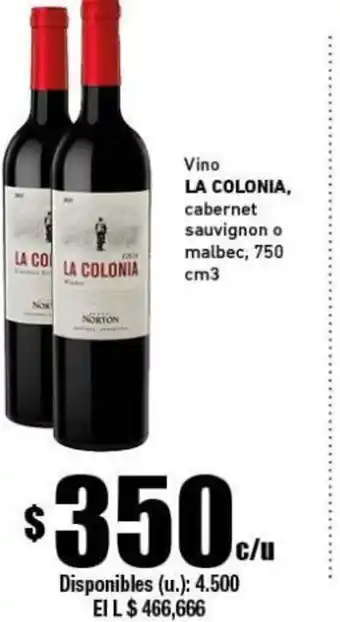 Cooperativa Obrera La Colonia Vino cabernet sauvignon o malbec 750 cm3 oferta