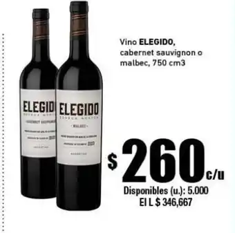 Cooperativa Obrera Elegido Vino cabernet sauvignon o malbec 750 cm3 oferta