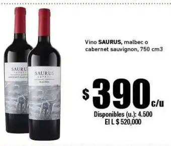 Cooperativa Obrera Saurus Vino malbec o cabernet sauvignon 750 cm3 oferta