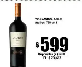 Cooperativa Obrera Saurus Vino Select malbec 750 cm3 oferta