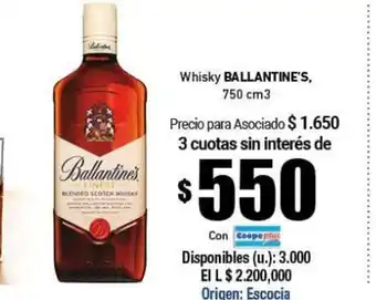 Cooperativa Obrera Ballantine's Whisky 750 cm3 oferta