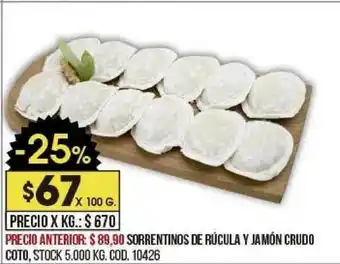 Coto Sorrentinos De Rúcula Y Jamón Crudo Coto x 100g oferta