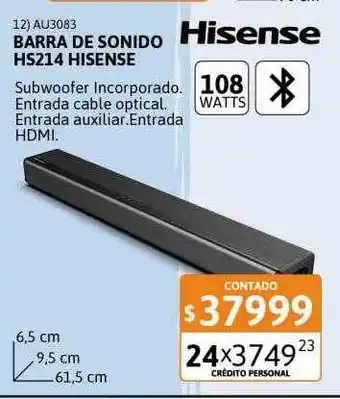Cetrogar Barra de sonido hs214 hisense oferta