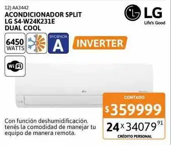 Cetrogar Acondicionador split lg s4-w24k231e dual cool oferta