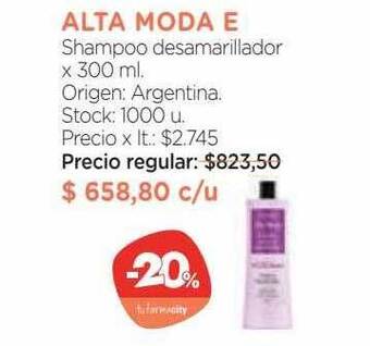 Farmacity Alta moda e shampoo desamarillador oferta