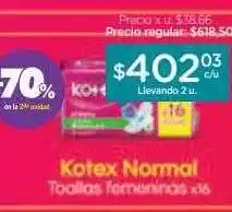 Farmacity Kotex normal toallas femeninas -70% en la 2da unidad oferta