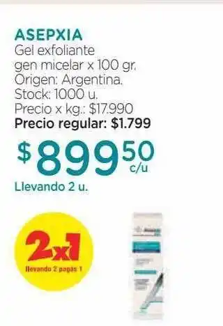 Farmacity Asepxia gel exfoliante gen micelar oferta