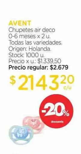 Farmacity Avent chpuetes air deco 0-6 meses -20% descuento oferta