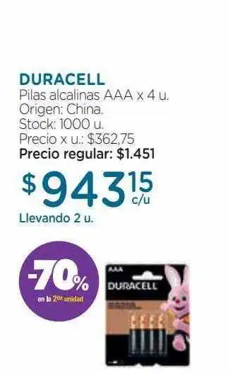 Farmacity Duracell pilas alcalinas aaa -70% en la 2da unidad oferta