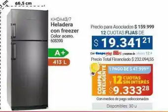 Cooperativa Obrera Khda43-7 heladera con freezer color acero oferta