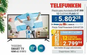 Cooperativa Obrera Telefunken smart tv hdmi x3 oferta