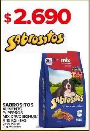 Carrefour Maxi Sabrositos alimento p-perros mix c-p-c bonus-x 15 kg oferta