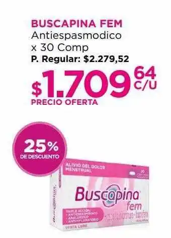Punto de Salud Buscapina fem antiespasmodico x 30 comp 25% de descuento oferta