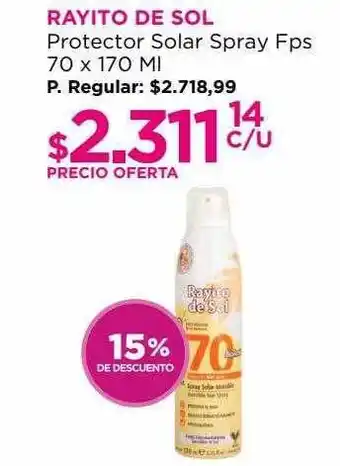 Punto de Salud Rayito de sol protector solar spray fps 15% de descuento oferta