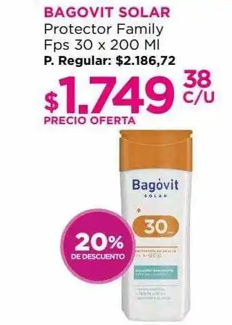 Punto de Salud Bagovit solar protector family fps 30 20% de descuento oferta